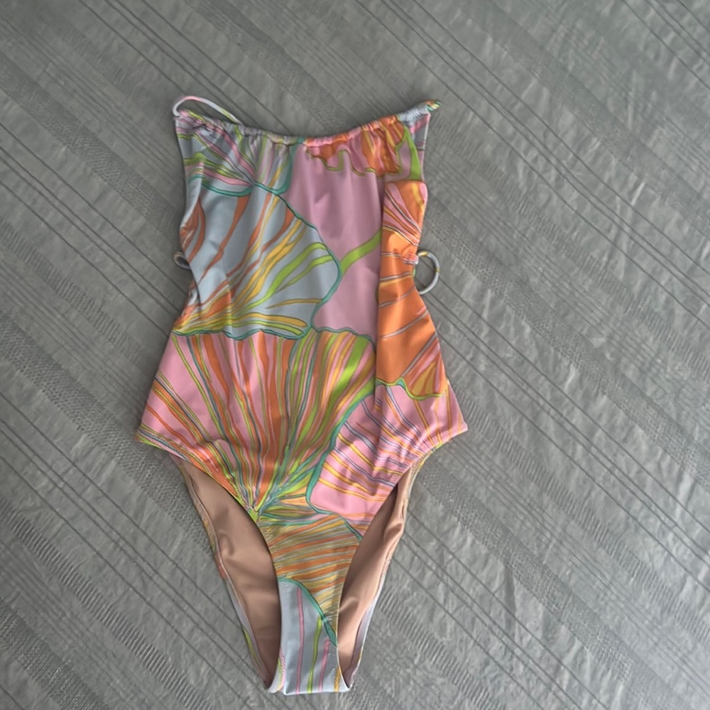 NWT J. Crew Playa Rockaway Ruched Criss Cross One Piece Pastel Geometric Groovy